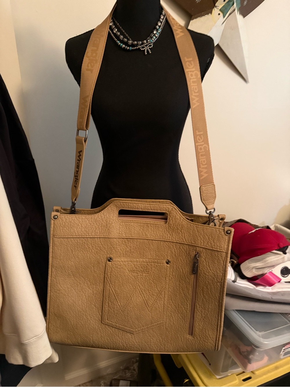 Wrangler Tan & Cream Spotted Cowhide Tote with Floral Trim - Picture 3 of 4